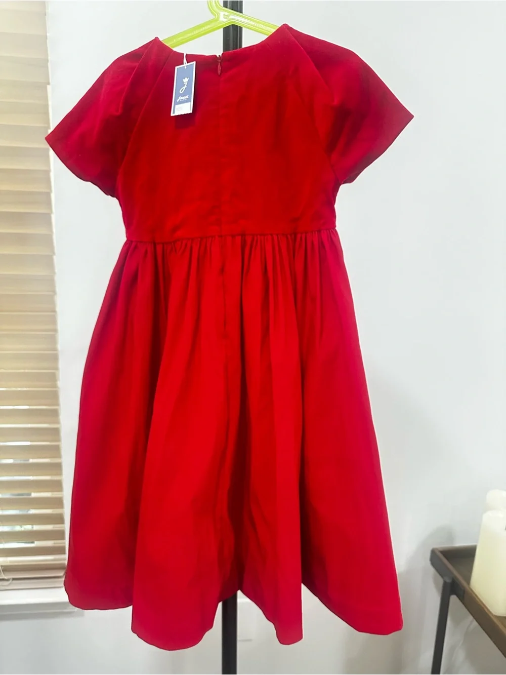 Jacadi Red Dress with Pink Floral Embroidery